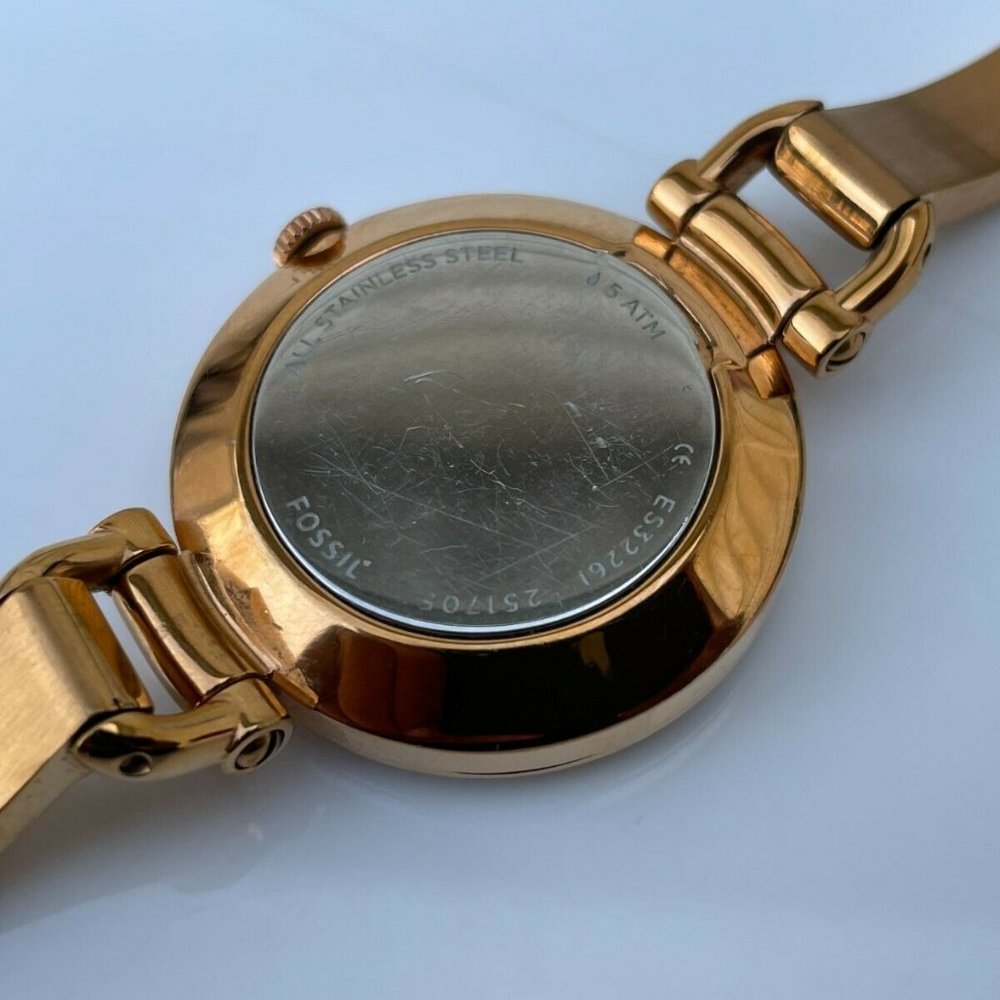 Fossil Ladies Watch GEORGIA Gold Tone Analog Crystals Accent Bezel Wrist Watch - Picture 9 of 12